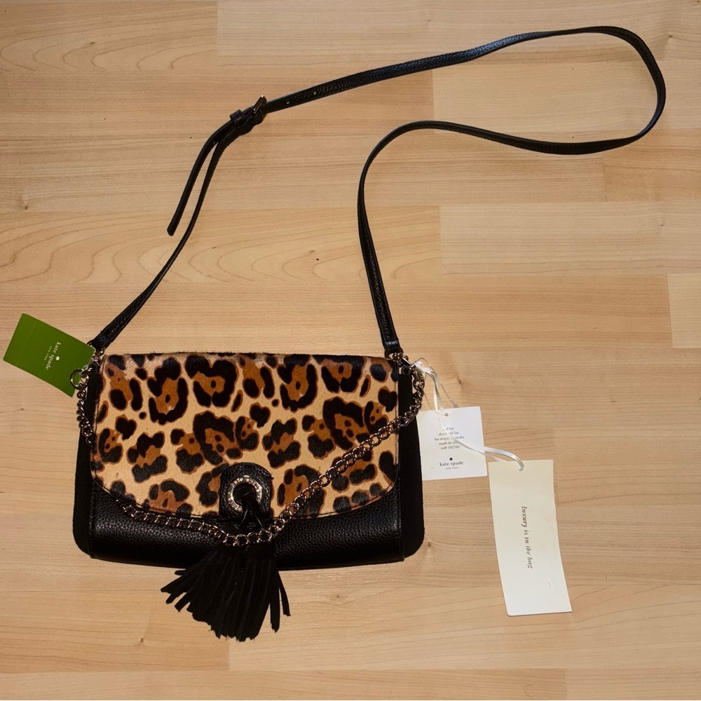 NWT Kate Spade Sequoia Greer Avenue Leather & Calf Hair Crossbody Purse Leopard